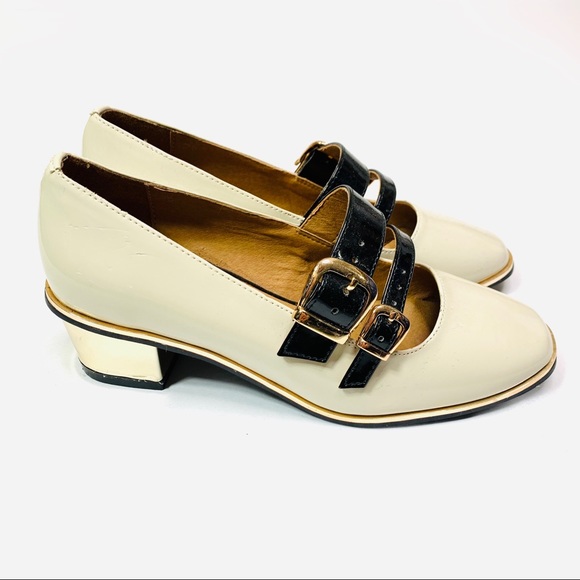 ASOS Shoes - ASOS Maryjane Low Heel Shoes Cream Gold Black